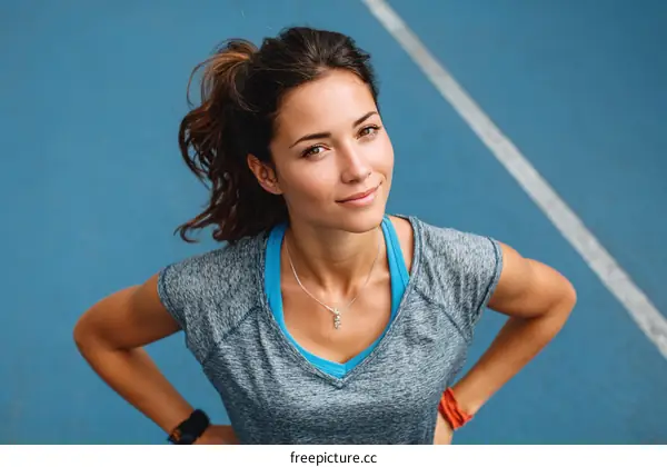 Woman in Sportswear on Blue Track
