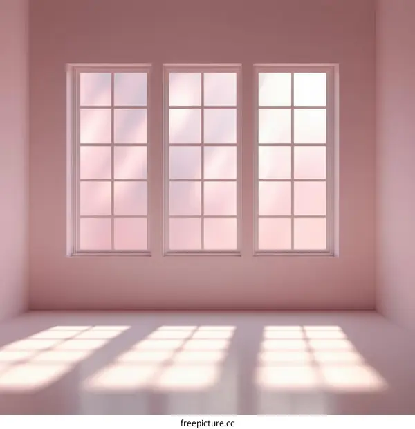 Empty Pink Room with Sunlight and Windows