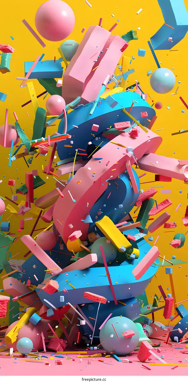 Abstract 3D Illustration of Colorful Shapes and Geometric Objects