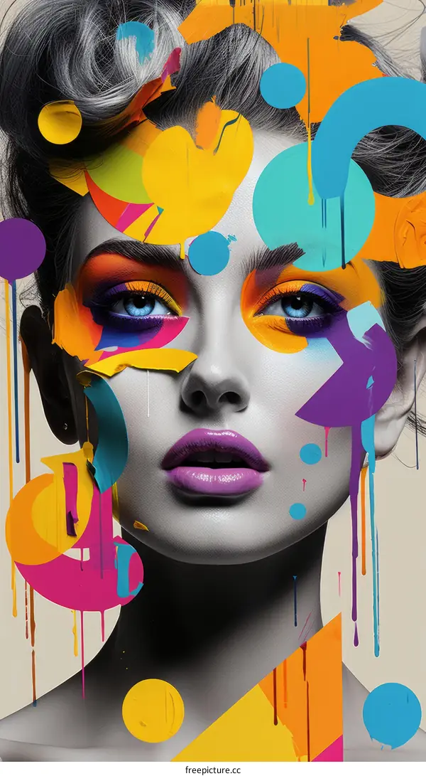 Colorful face paint portrait of a woman