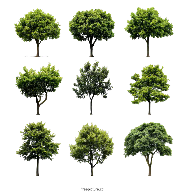 [Transparent Background PNG]Collection of Isolated Trees Against White Background