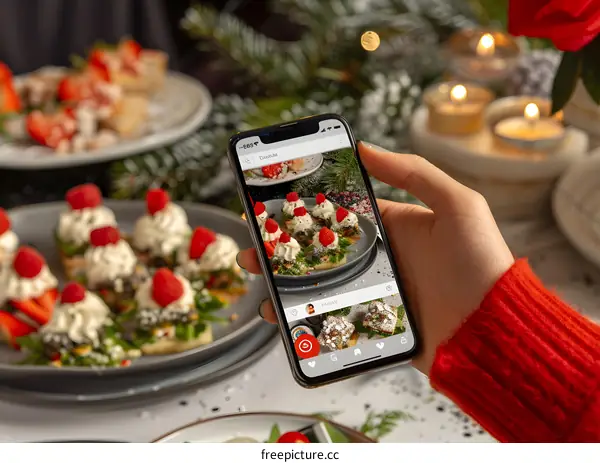 Woman Taking Photo of Delicious Dessert on Phone