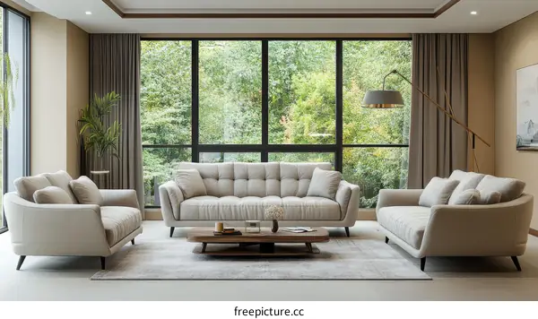 Modern Living Room Sofa Set with Big Windows