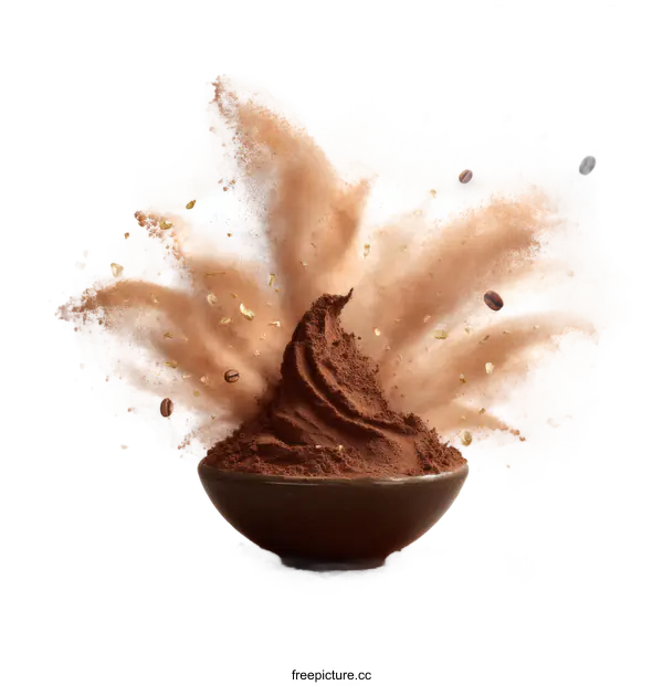 [Transparent Background PNG]Chocolate Powder Explosion in a Bowl