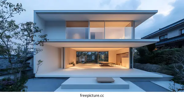 Modern Minimalist House with Large Windows and a Spacious Patio