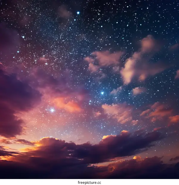 Starry night sky with clouds