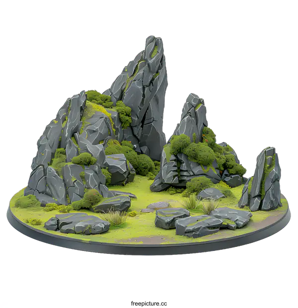 [Transparent Background PNG]Gray Rock Formations on Green Base
