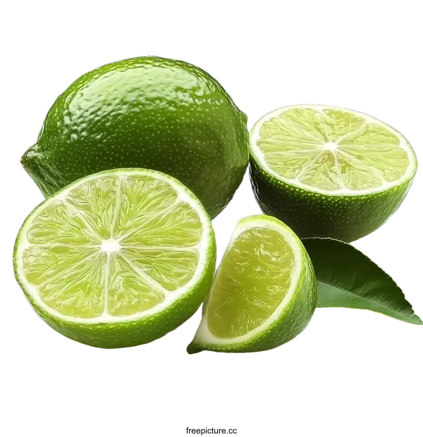[Transparent Background PNG]Fresh Lime Slices and Whole Fruit