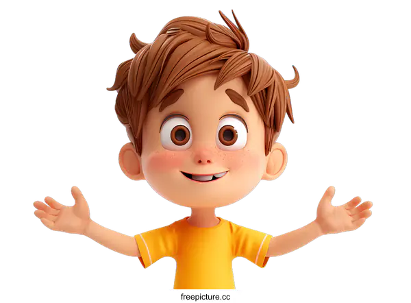 [Transparent Background PNG]Smiling Cartoon Boy with Open Arms