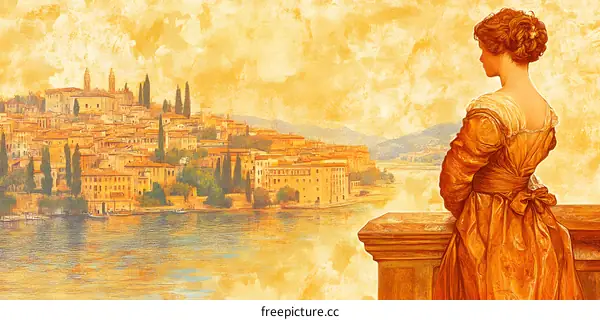 Woman in Orange Dress Looking at Cityscape