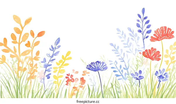 Colorful Watercolor Flowers and Plants Illustration
