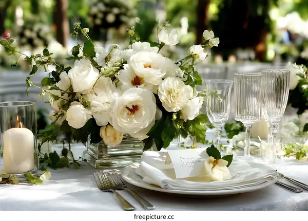 Elegant Wedding Table Setting with White Flowers