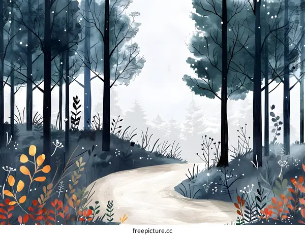 Winding Path through a Winter Forest