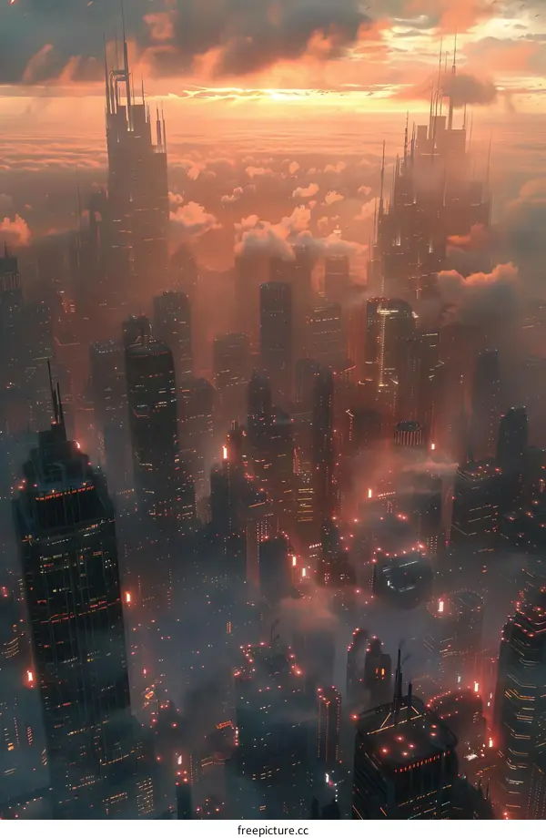 Futuristic City Silhouette at Sunset