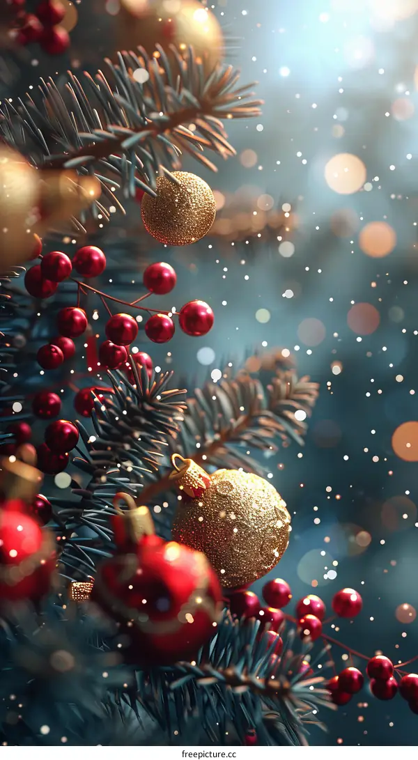 Festive Christmas Tree with Red and Gold Ornaments