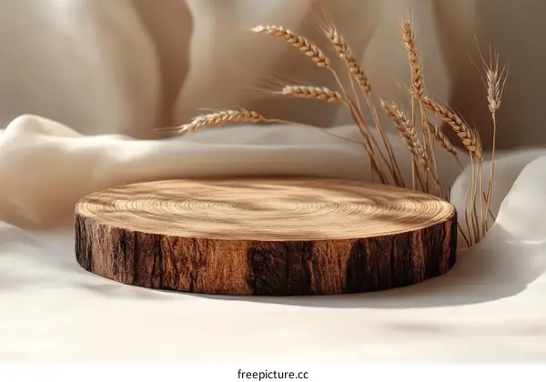 Wooden Slice Display Stand with Wheat Ears