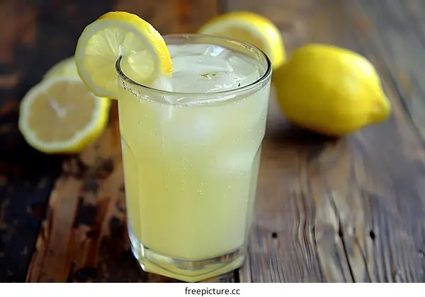 Refreshing Summer Lemonade With Lemon Slices And Ice Cubes