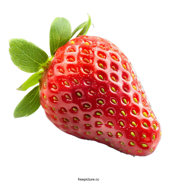 [Transparent Background PNG]Fresh Red Strawberry with Green Leaves Isolated on White Background