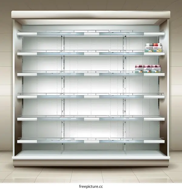 Empty Supermarket Refrigerator Shelves Display Mockup