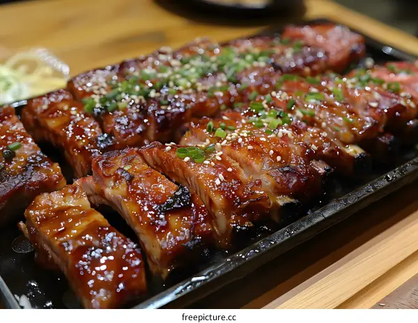 A plate of barbecued pork ribs