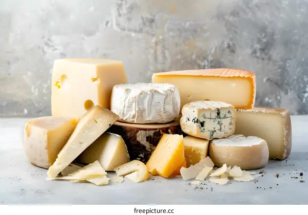 Variety of Cheeses on a White Background