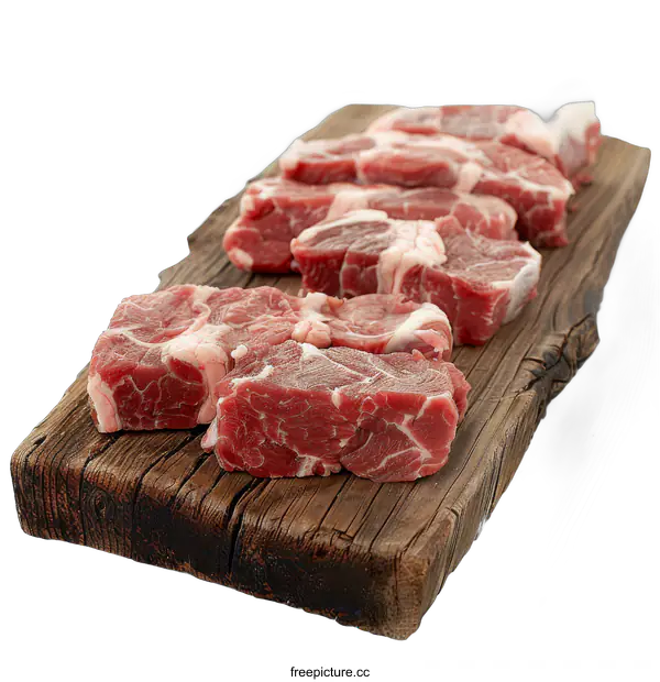 [Transparent Background PNG]Raw lamb chops on a wooden cutting board