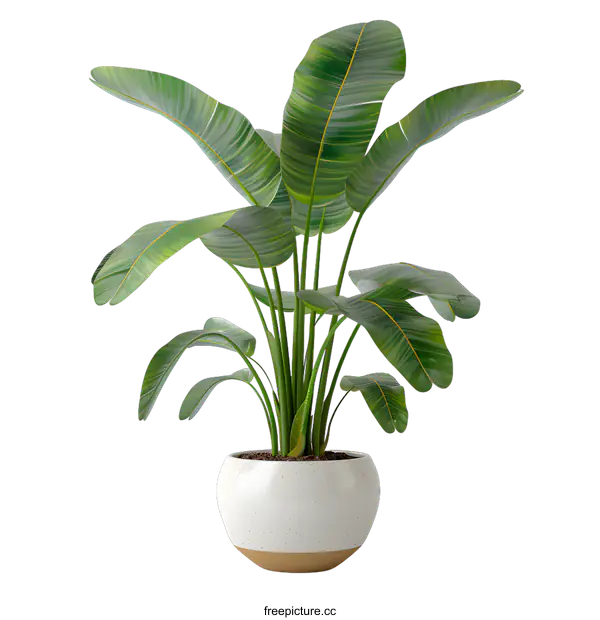 [Transparent Background PNG]A lush potted banana plant with large green leaves