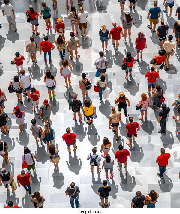 Crowd of People Walking on a Pavement Seen From Above