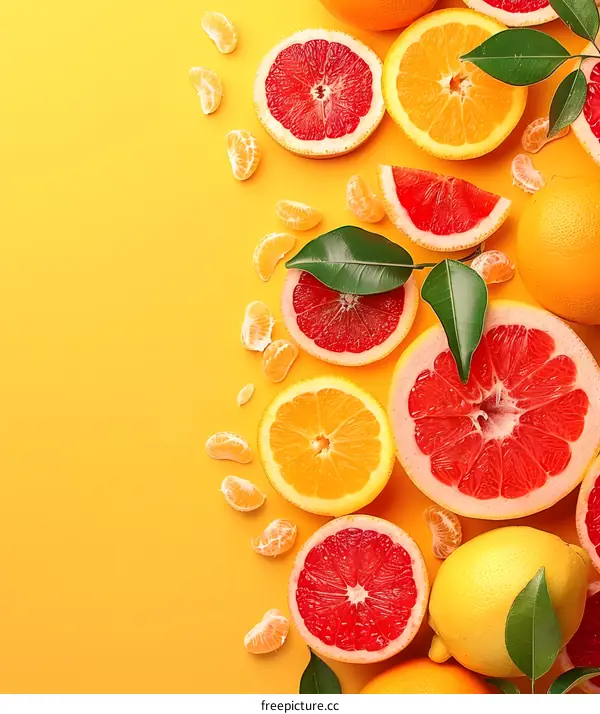 Fresh Citrus Fruits on Yellow Background