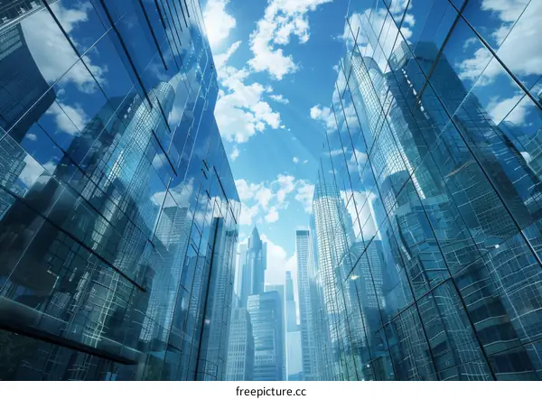 Modern Skyscrapers Reflecting a Clear Sky