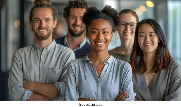 Portrait of a diverse group of young professionals smiling at the camera