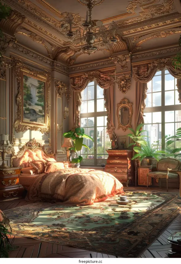 Luxury Antique Bedroom Interior Design Illustration