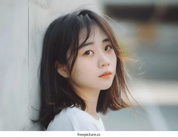 Portrait of Young Asian Woman with Short Hair