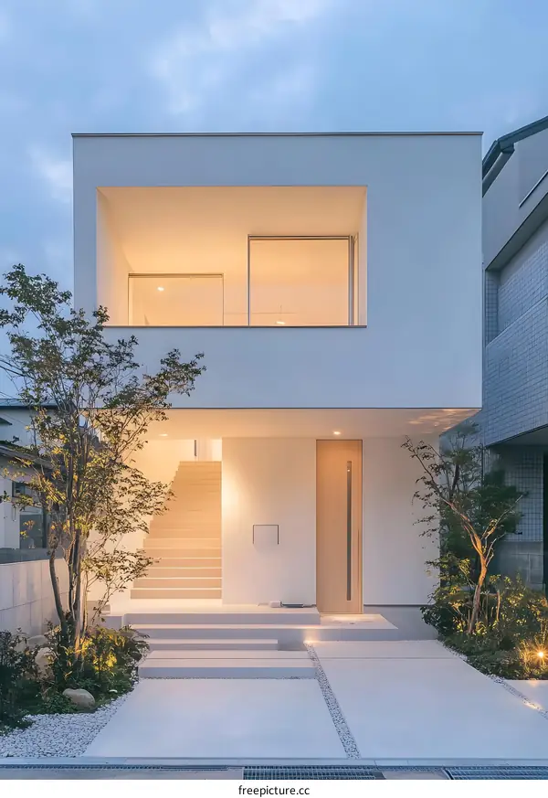 Minimalist Modern House with White Walls and Large Windows