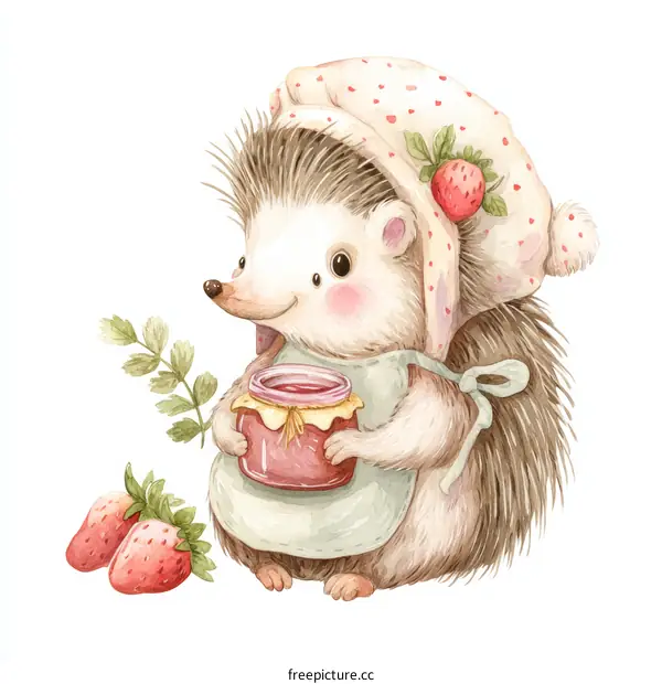 Cute Hedgehog with Strawberry Jam