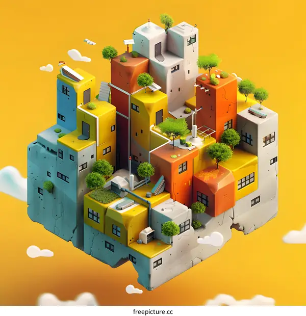 Floating City Architecture 3D Illustration