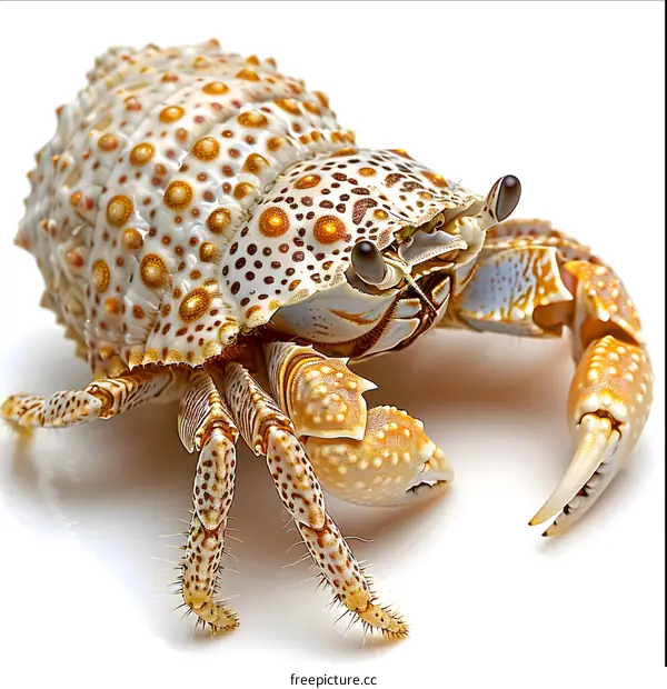 A close-up of a colorful crab