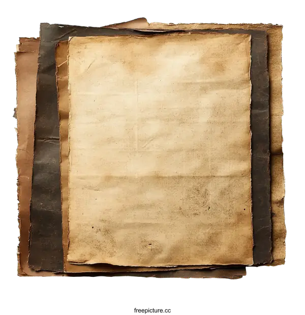 [Transparent Background PNG]Vintage Aged Paper Texture Stack