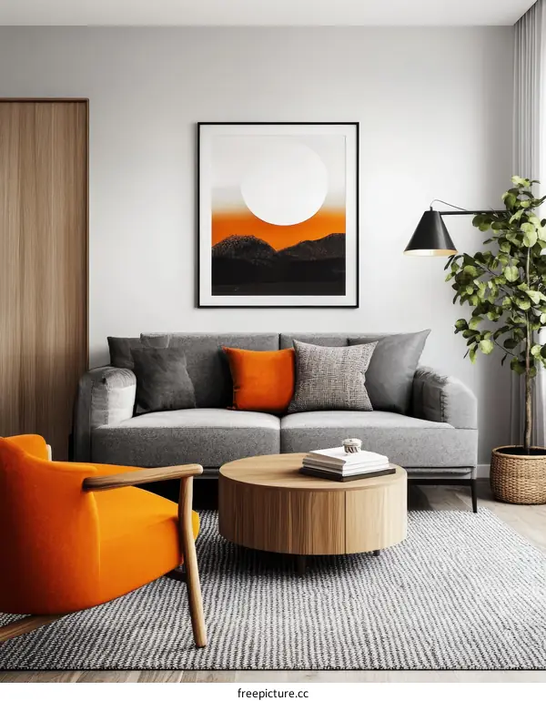 Modern Living Room Interior Design with Orange Accents