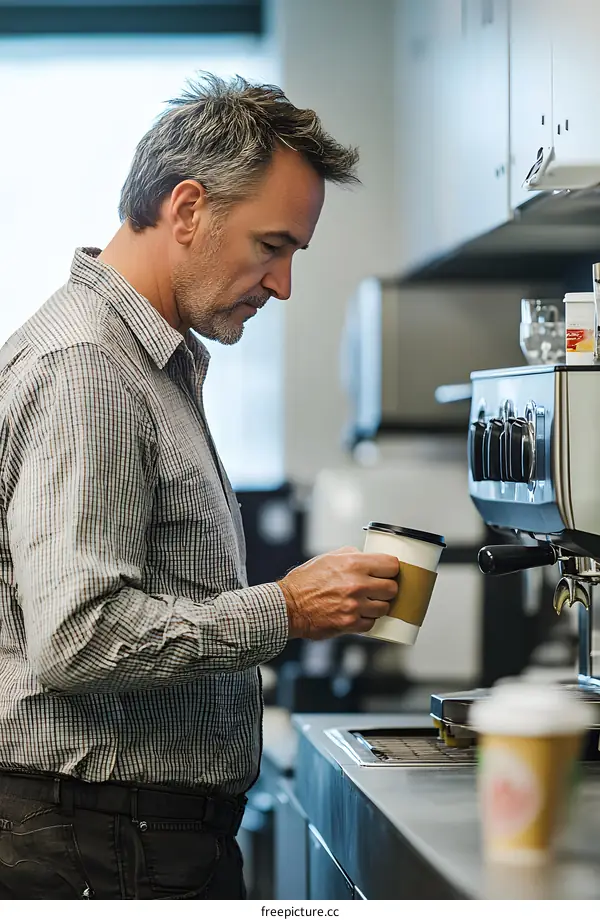 Man Making Coffee In Office Kitchen