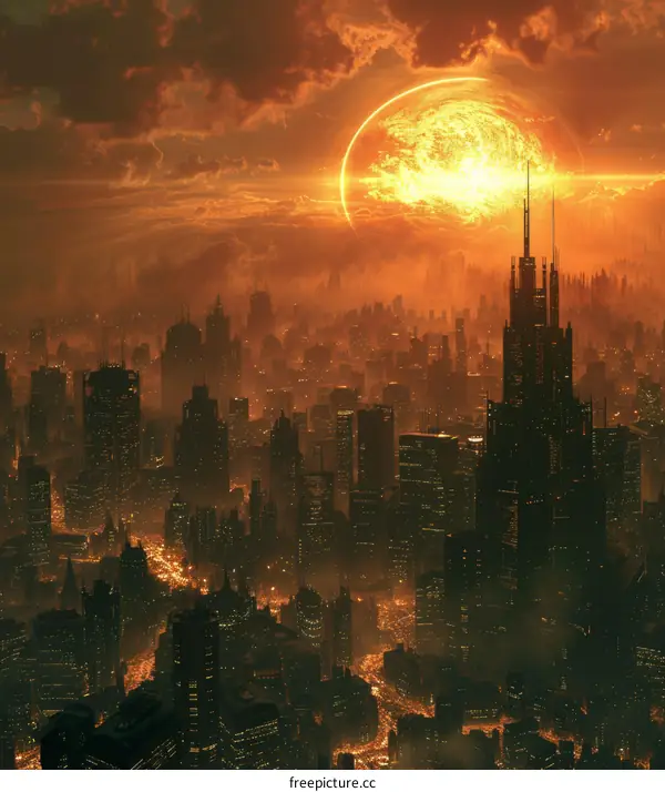 Apocalyptic Cityscape Under a Burning Sun