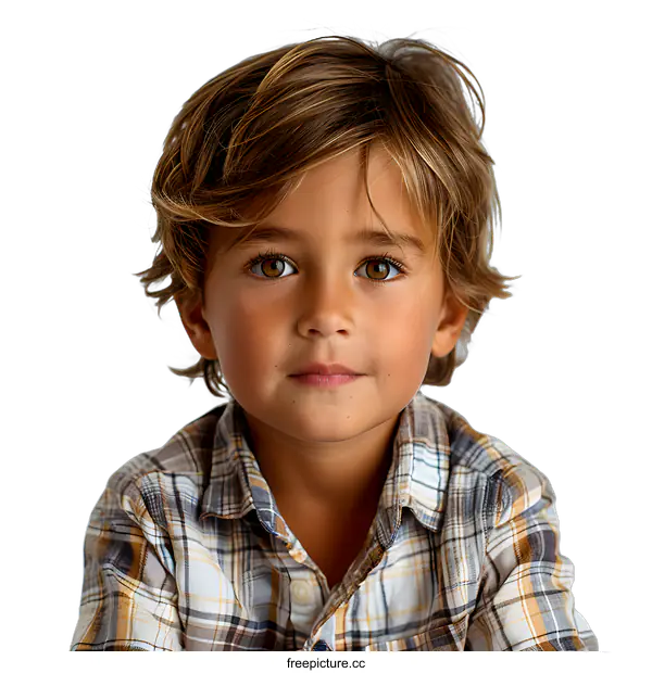[Transparent Background PNG]Portrait of a Young Boy with Brown Hair and Eyes