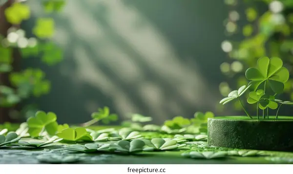 Green St. Patrick's Day Four Leaf Clovers Background