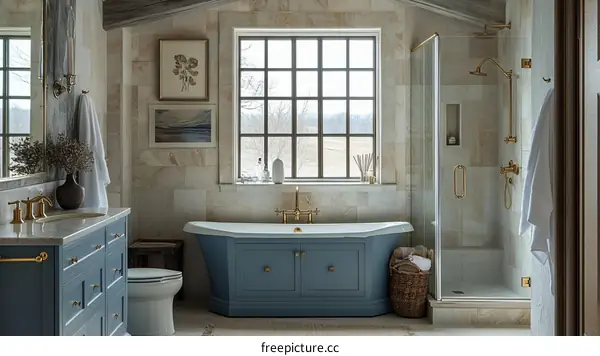 Rustic Farmhouse Style Bathroom with a Classic Bathtub