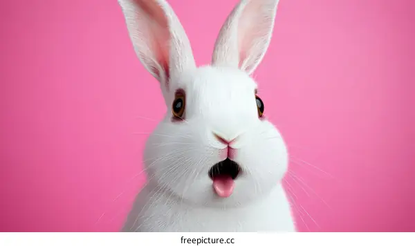 Closeup Cute White Rabbit with Pink Background