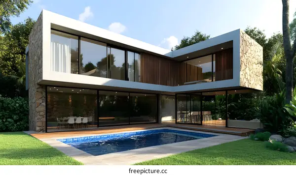 Modern House Design with Pool and Garden
