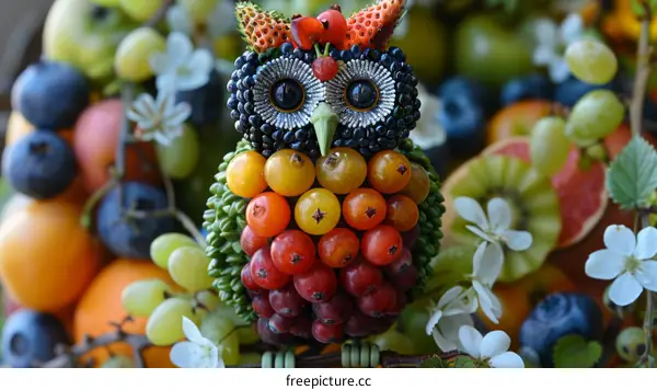 A Cute Owl Made of Fruits and Vegetables