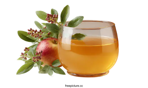 [Transparent Background PNG]Apple Juice in a Glass with Autumn Leaves