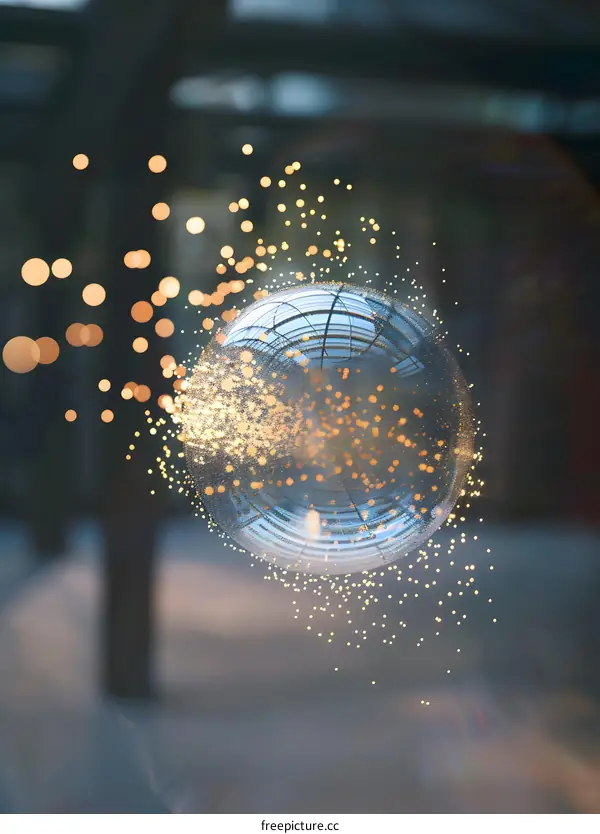 Abstract Glass Sphere With Golden Lights