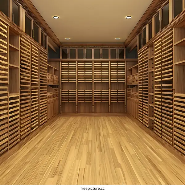 Wooden Room With Wooden Shelves Design